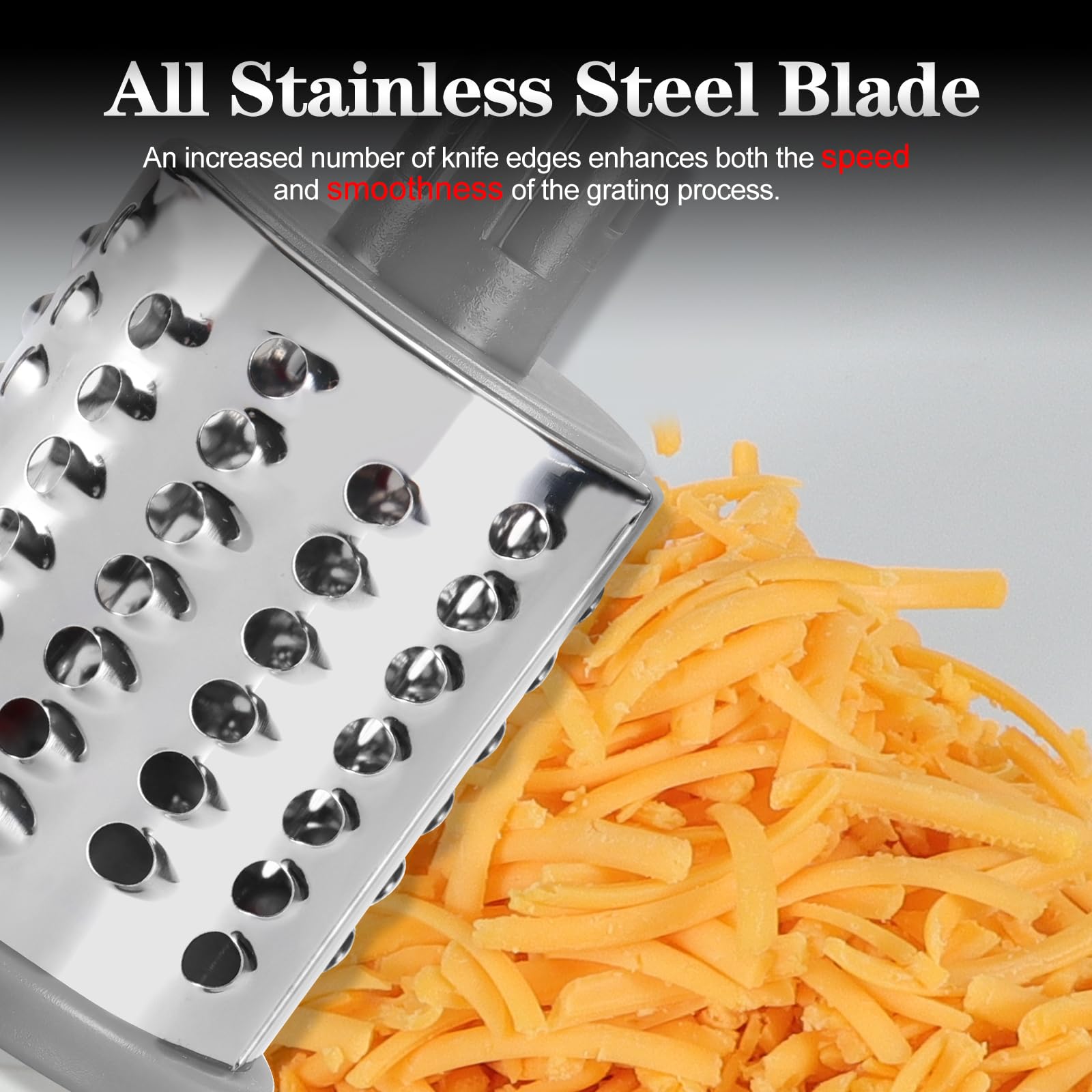Ourokhome rotary grater drum blades close-up for versatile slicing and shredding.