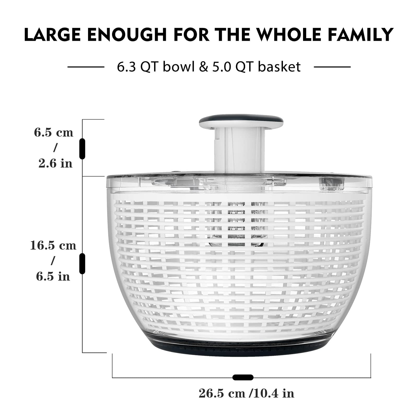 Ourokhome Salad Spinner anti-slip rim protects tables during operation.