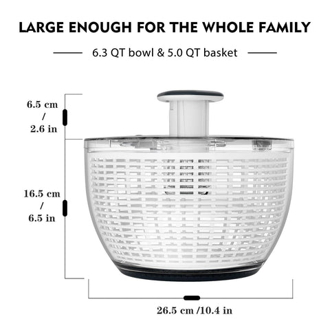 Ourokhome Salad Spinner anti-slip rim protects tables during operation.