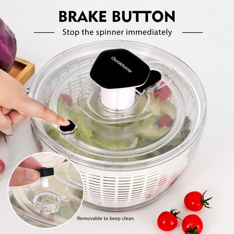 Ourokhome Salad Spinner brake button allows immediate stop during use.