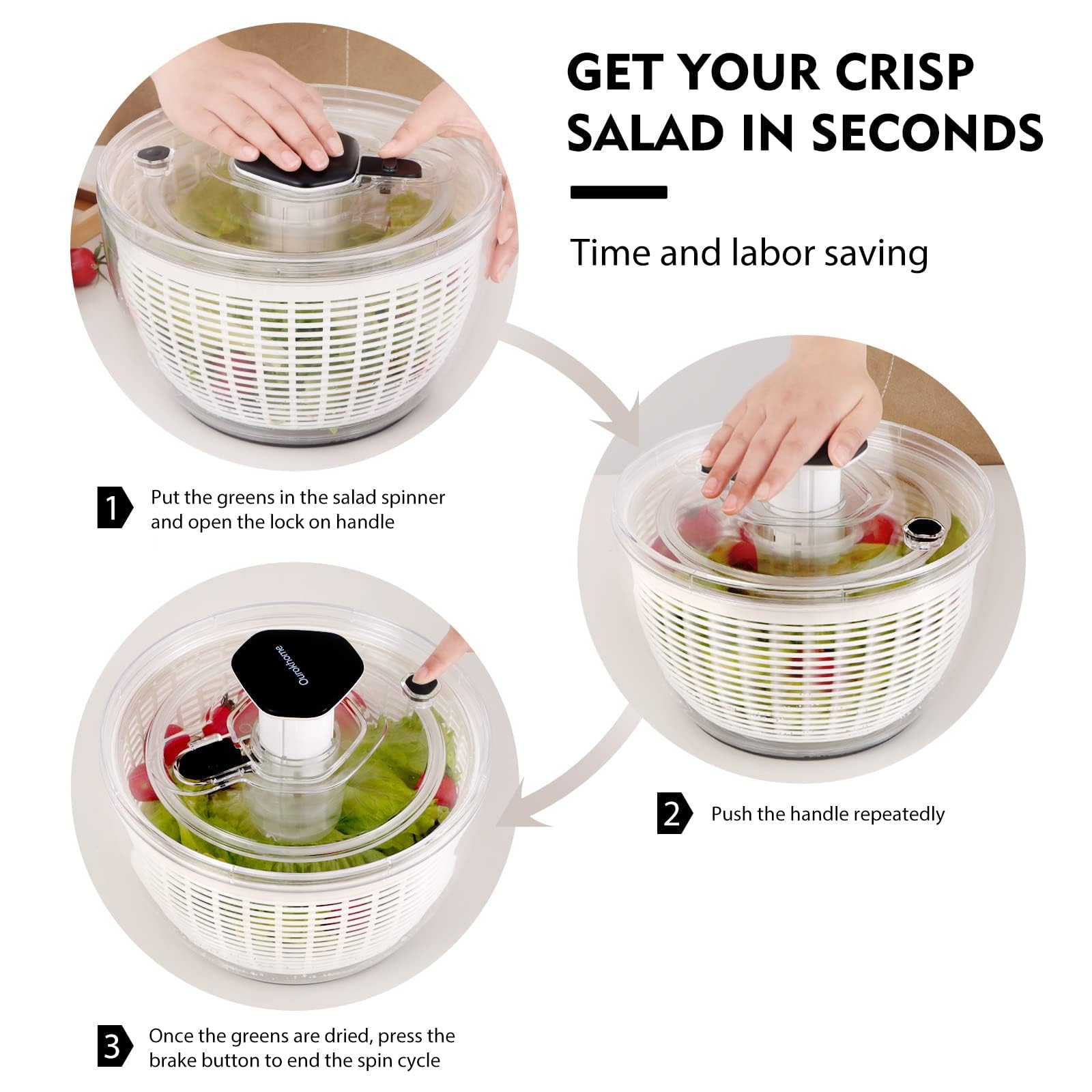 Ourokhome Salad Spinner 6.3-quart capacity suits family meals.
