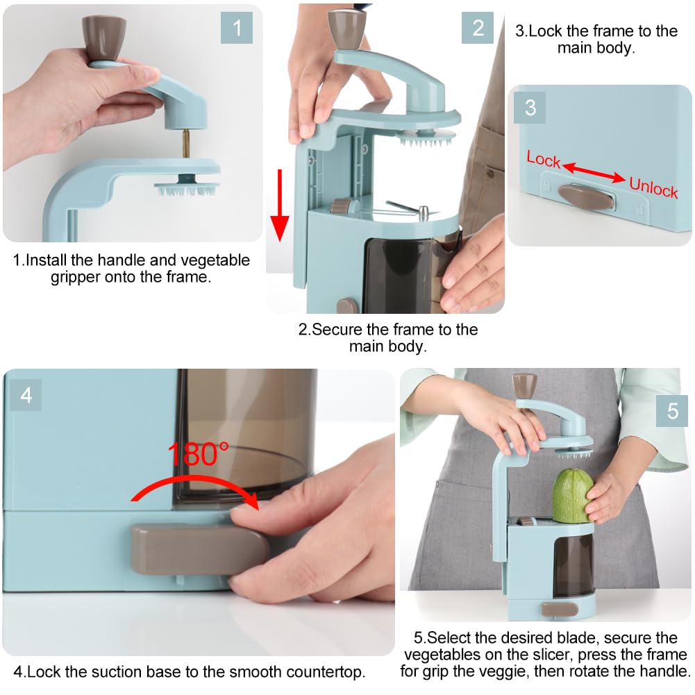 Ourokhome spiralizer secured by a suction cup for stable, hands-free operation.