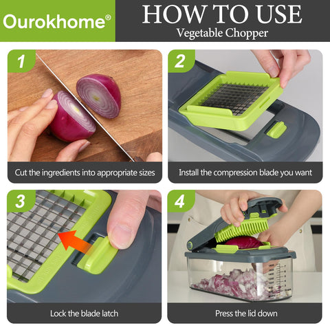 Interchangeable 1/2 inch and 1/4 inch blades provide versatile dicing.