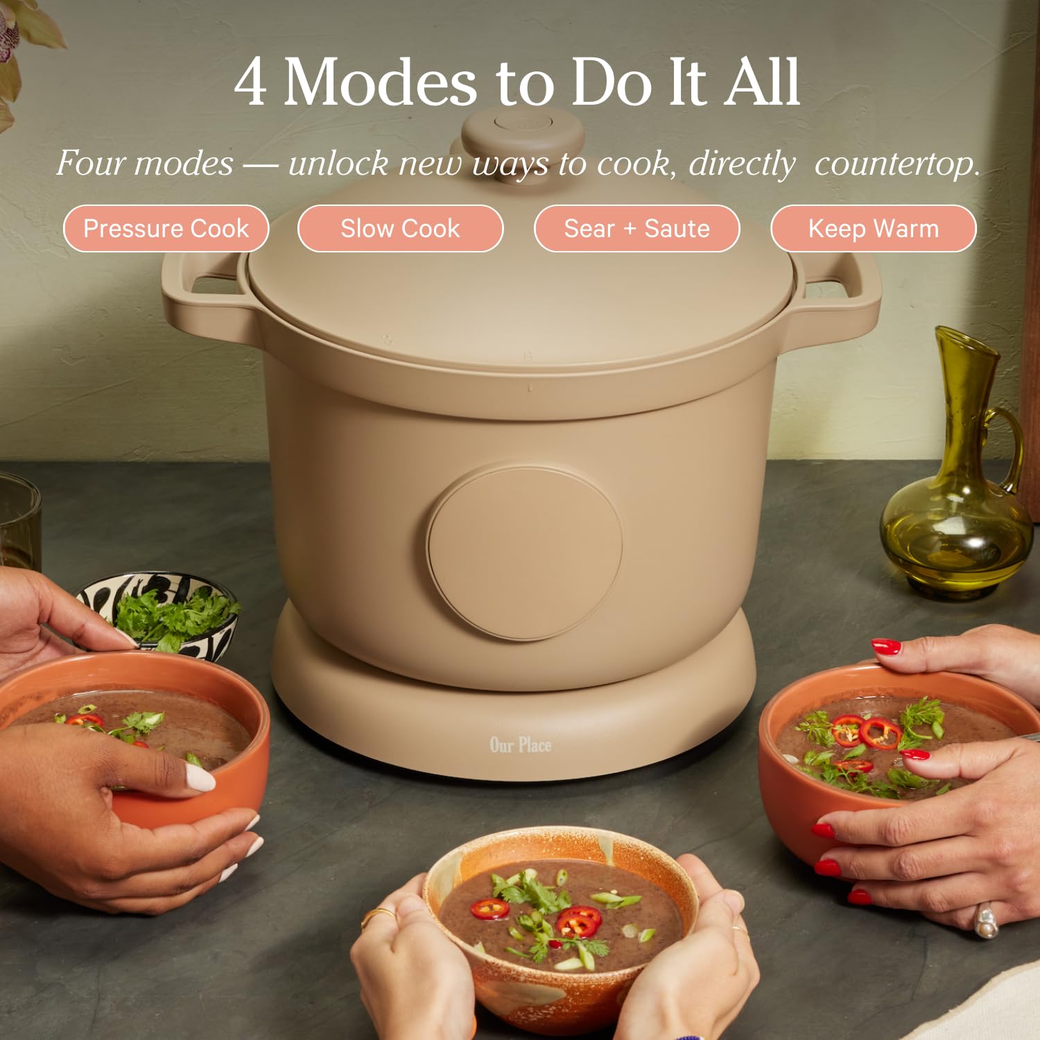 Our Place Dream Cooker control panel shows touchscreen for precise timing.