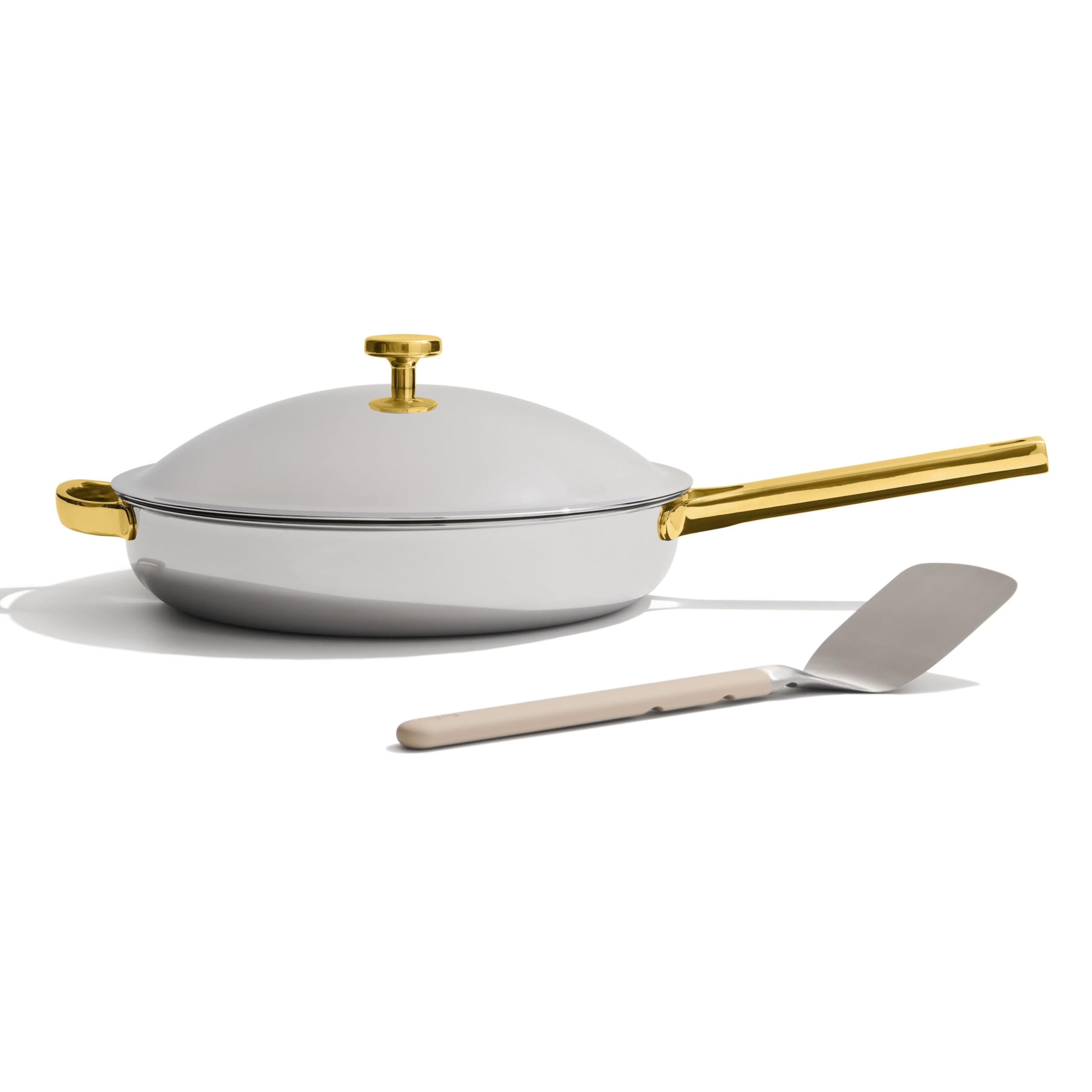 Our Place Titanium Always Pan Pro front view in gold shows even heat