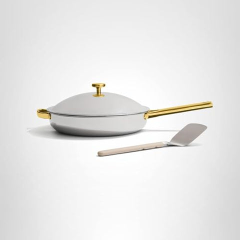 Our Place Titanium Always Pan Pro induction-ready angle demonstrates all-top compatibility