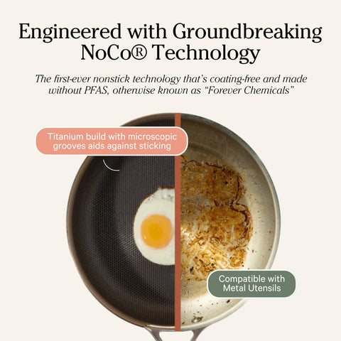 Our Place Titanium Always Pan Pro inside view shows no-coating surface for easy release