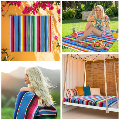 OurWarm dining-ready serape covers large tables for celebrations