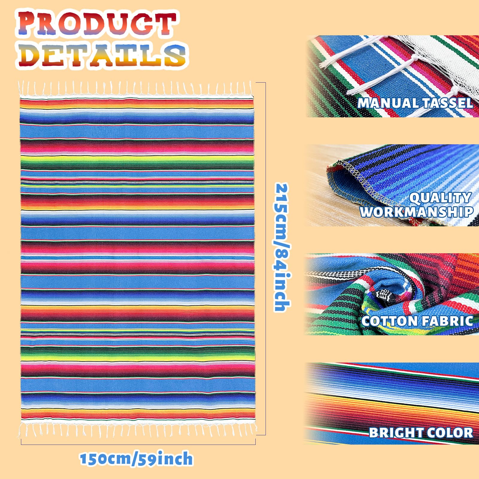 OurWarm fringe cotton serape edges highlight handcrafted texture for events