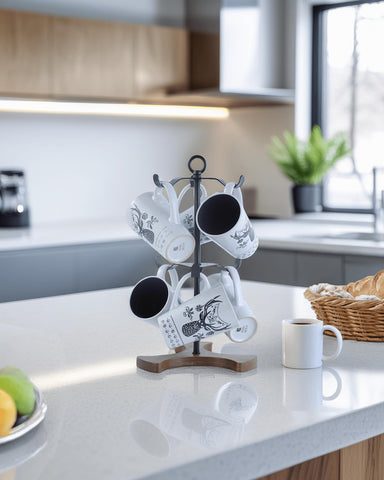 Ouseen display shows six large mugs on two levels for quick access