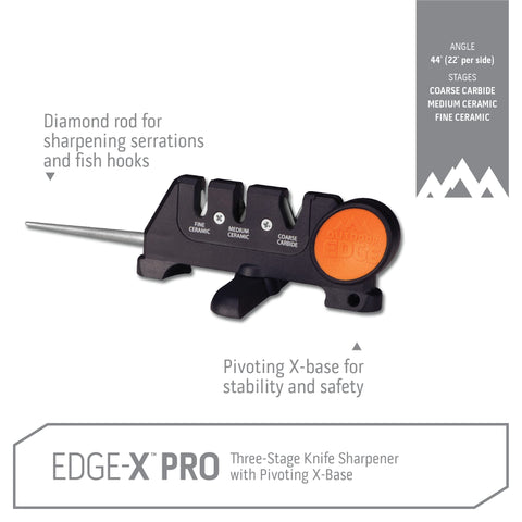 Outdoor Edge Edge-X Pro coarse carbide stage reshapes a dull blade quickly.