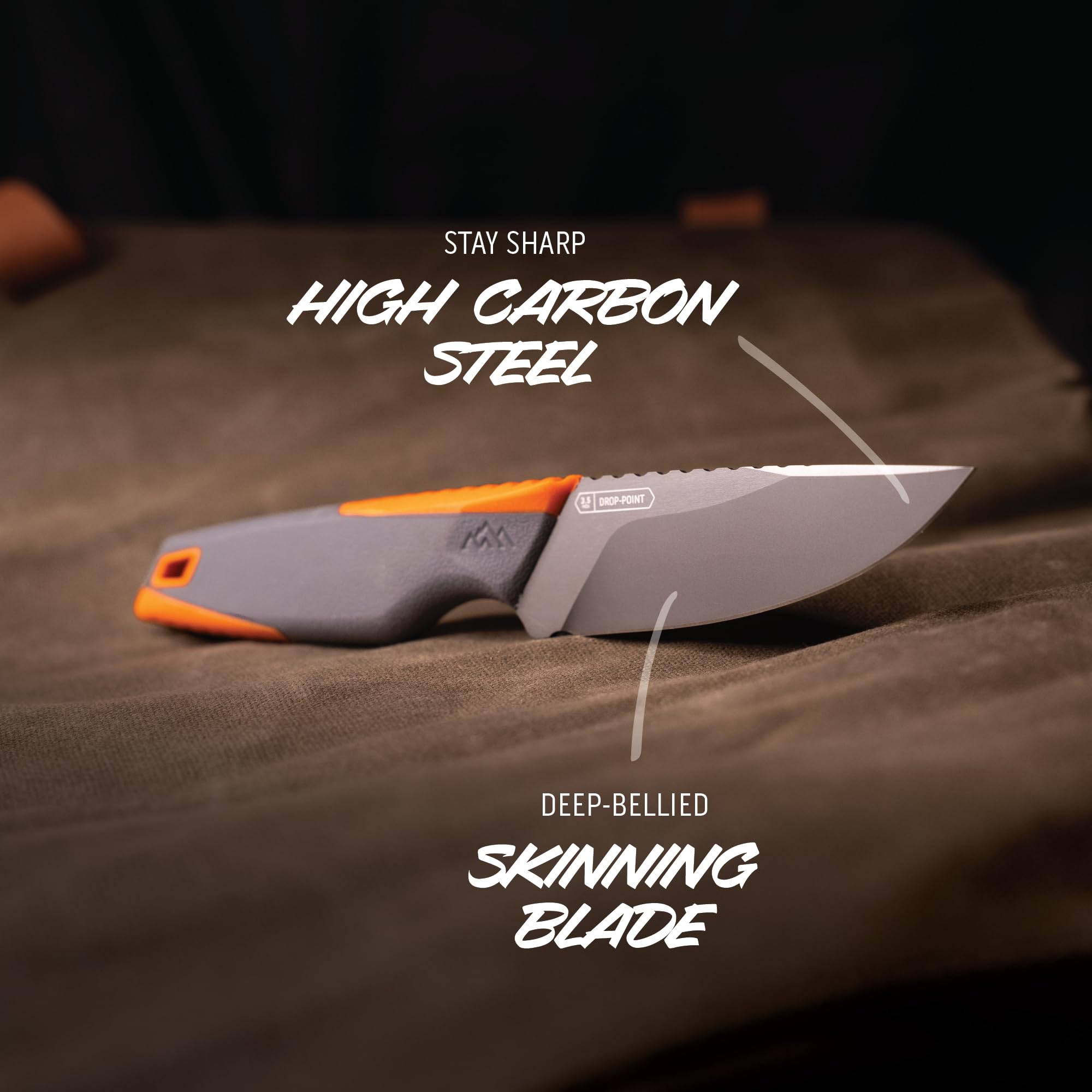 Outdoor Edge VANTEX titanium-coated blade for durability and corrosion resistance.