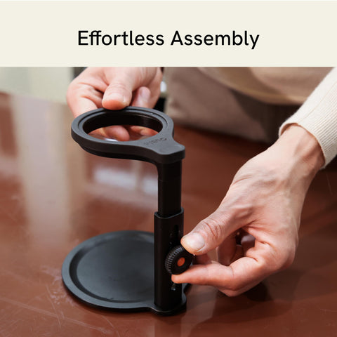 OutIn Adjustable height coffee stand shown at different heights for mug alignment.