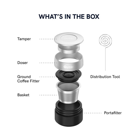 OutIn Nano double-shot kit close-up shows precision metal parts preserving flavor.