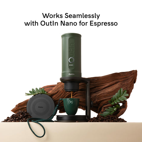OutIn Nano compatibility enables seamless pairing with the portable espresso machine.