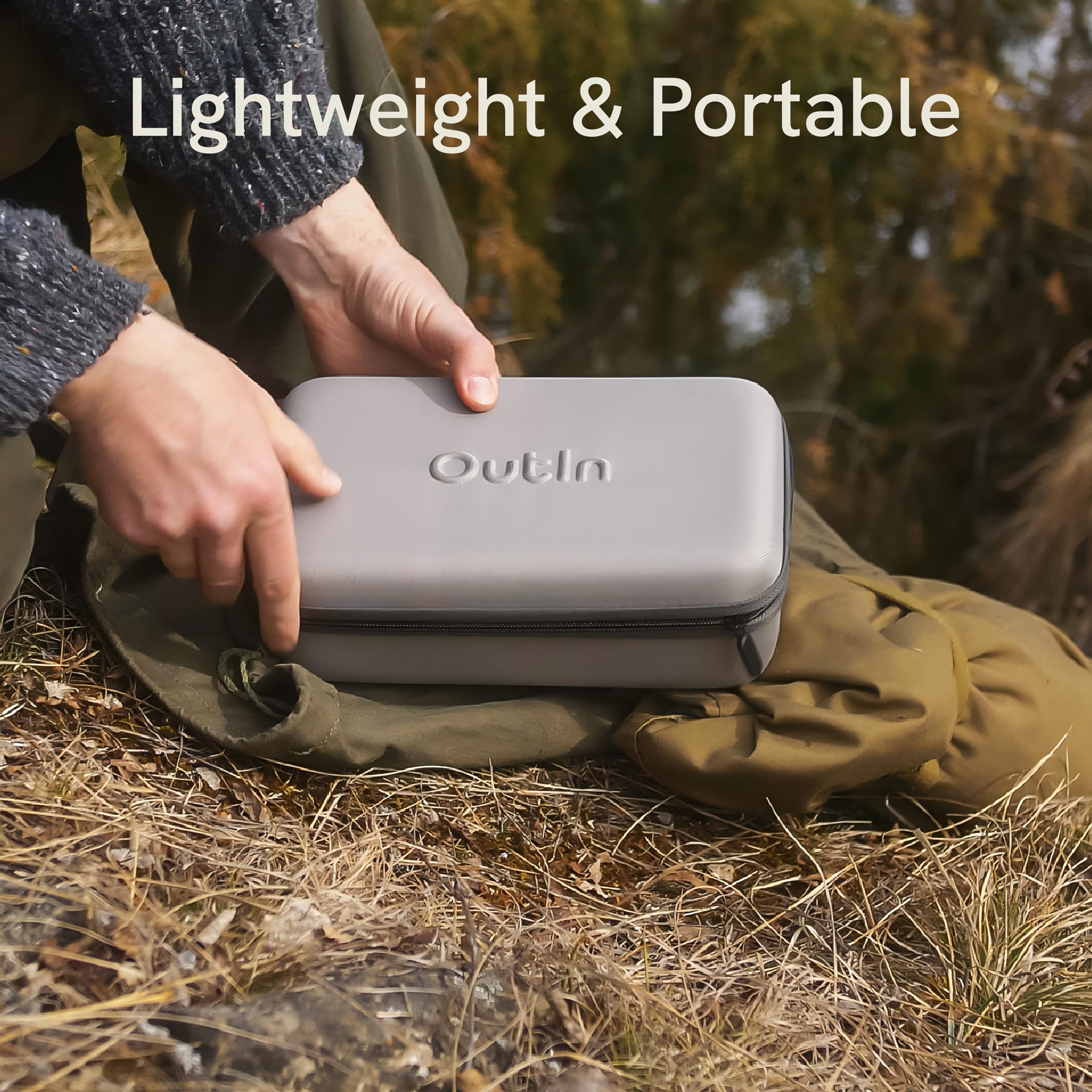 OutIn EVA storage bag open shows mesh pocket for accessories.