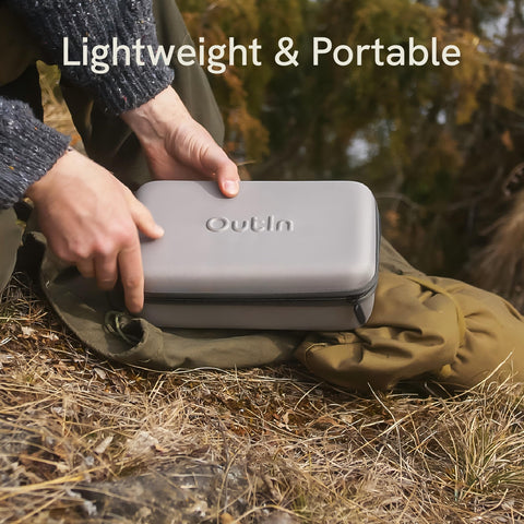 OutIn EVA storage bag open shows mesh pocket for accessories.