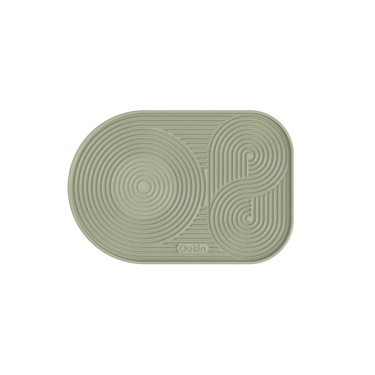 OutIn silicone coffee mat foldable green, easy storage for compact counters.