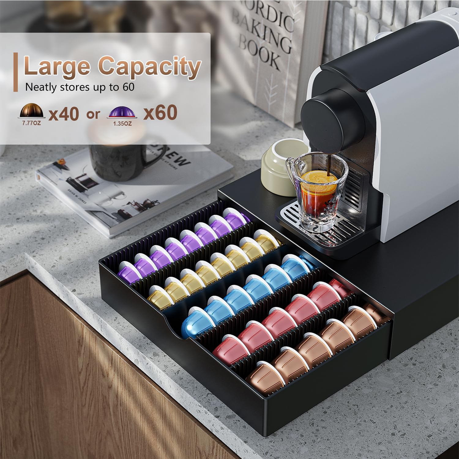 OUTIOE Vertuo pod drawer durable carbon steel construction supports daily use.
