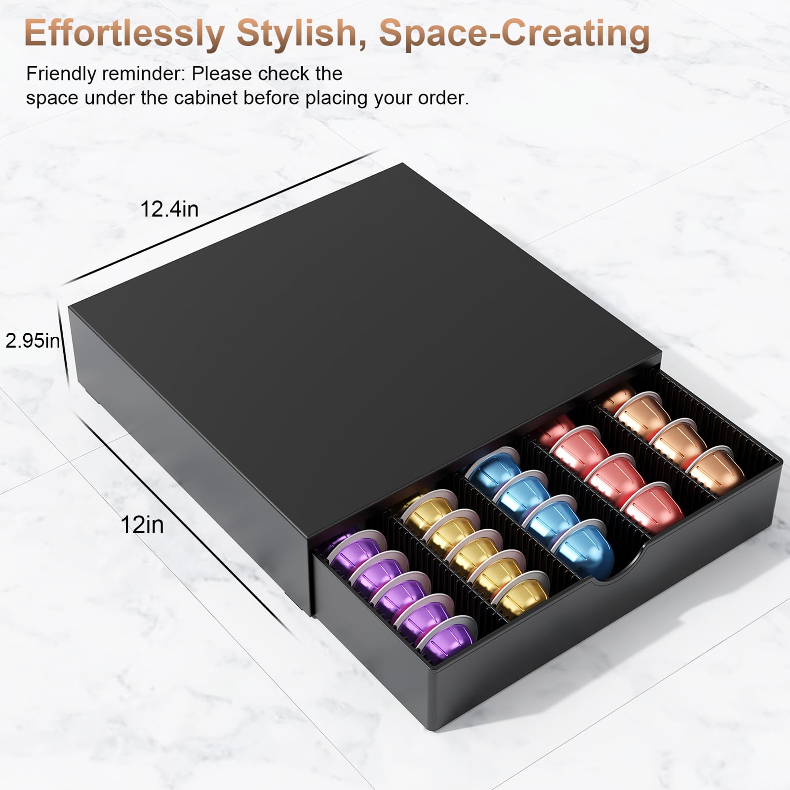 OUTIOE Vertuo pod drawer pull-out access makes refilling quick and tidy.