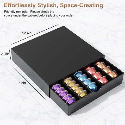 OUTIOE Vertuo pod drawer pull-out access makes refilling quick and tidy.