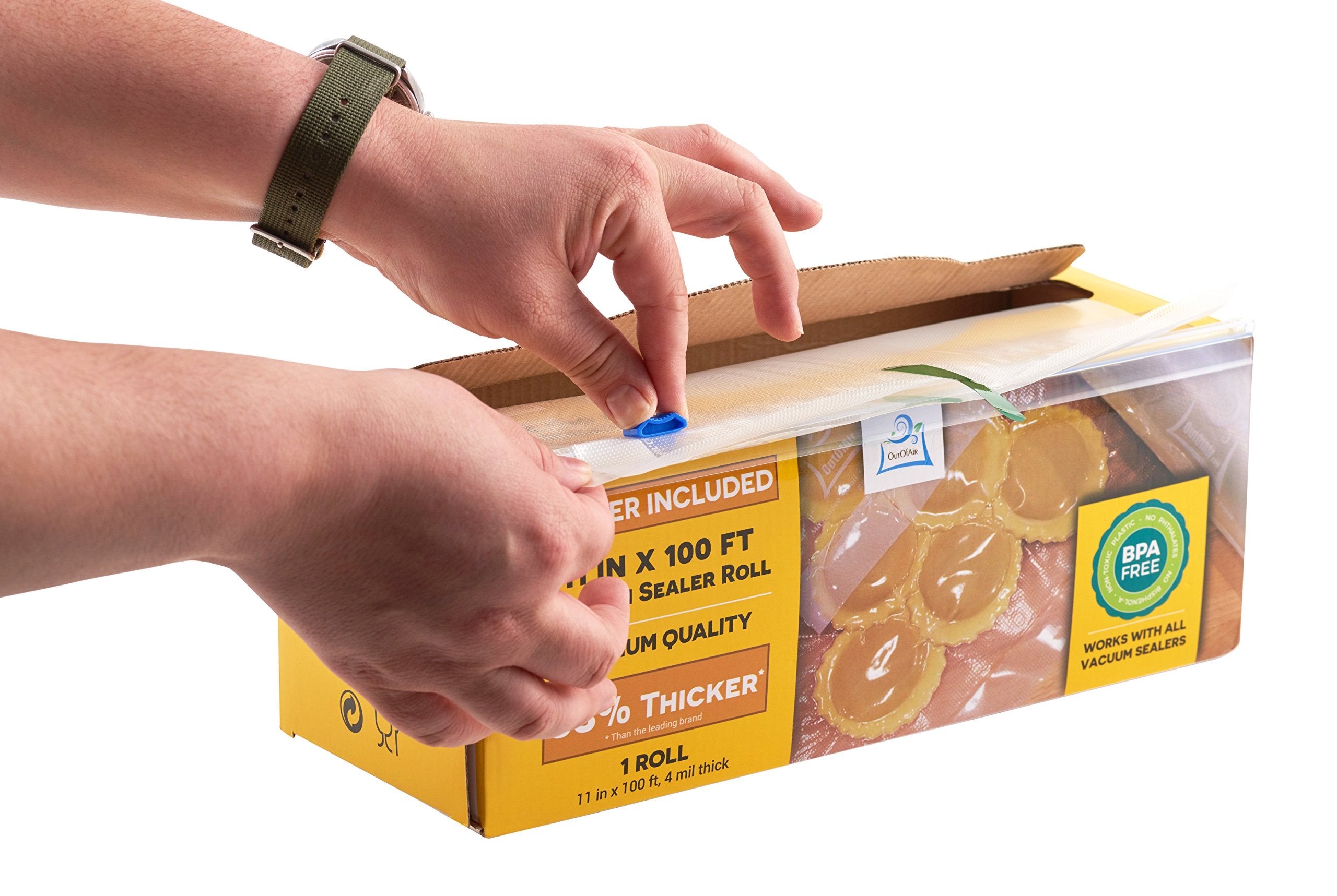 OutOfAir bag cutter included for quick, precise bag sizing and prep.