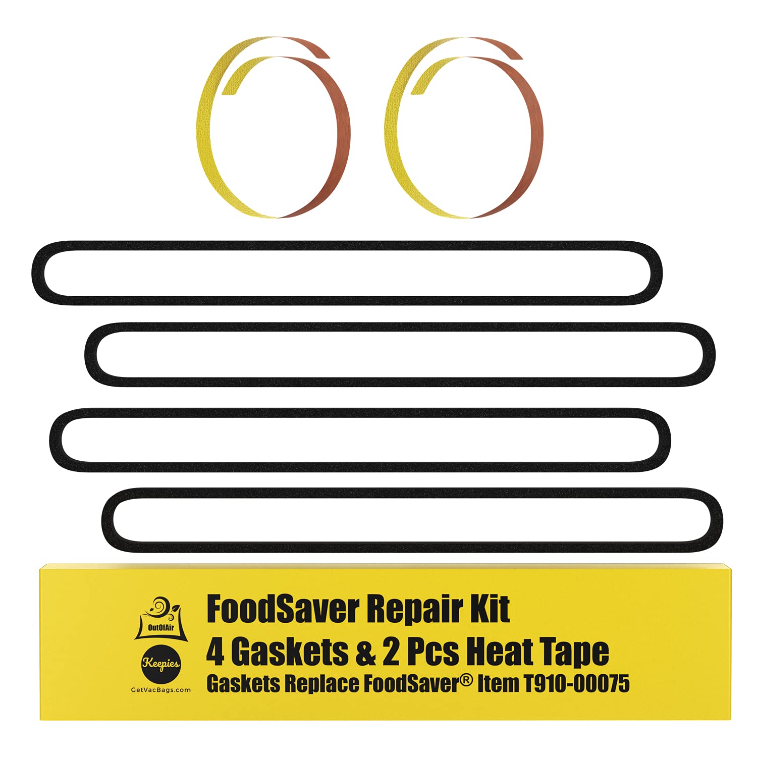OutOfAir FoodSaver gasket set showing upper and lower gaskets for improved sealing.