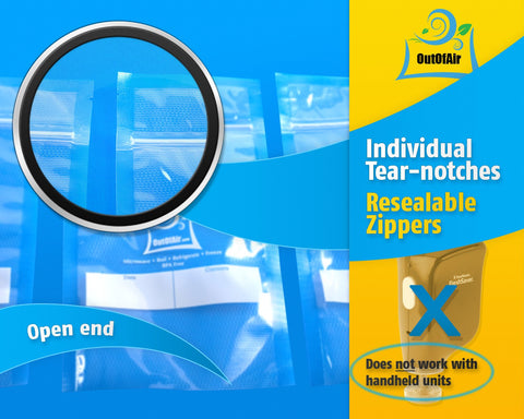 OutOfAir quart 8x12 bags sealed, showing zipper closure for easy reuse.