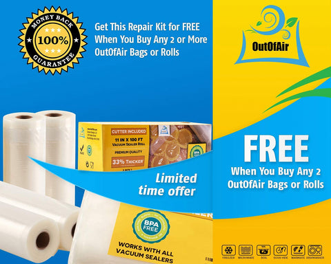 OutOfAir repair kit contents: foam gaskets and heat strip tape in packaging.