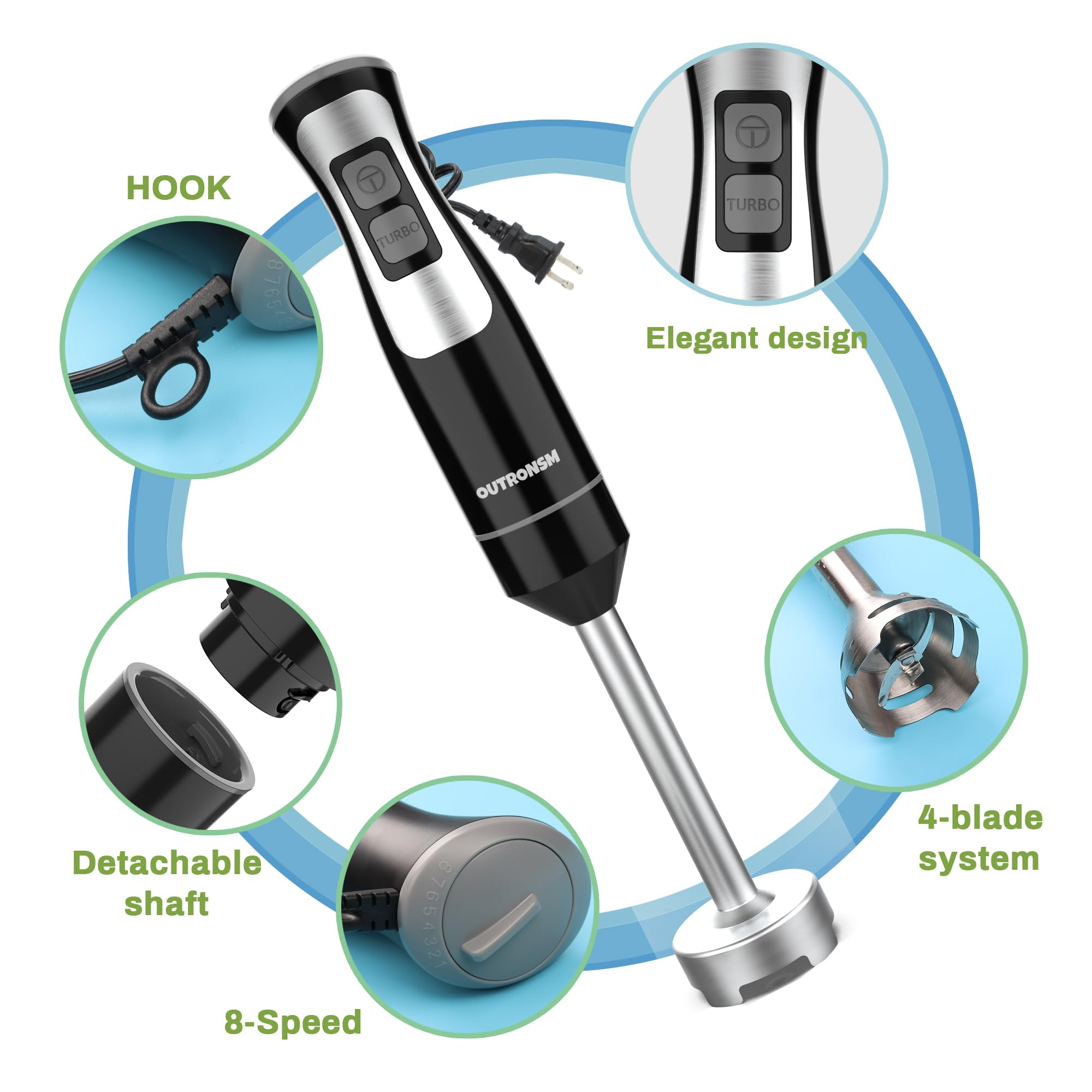 OUTRONSM milk frother attachment for creamy latte foam.