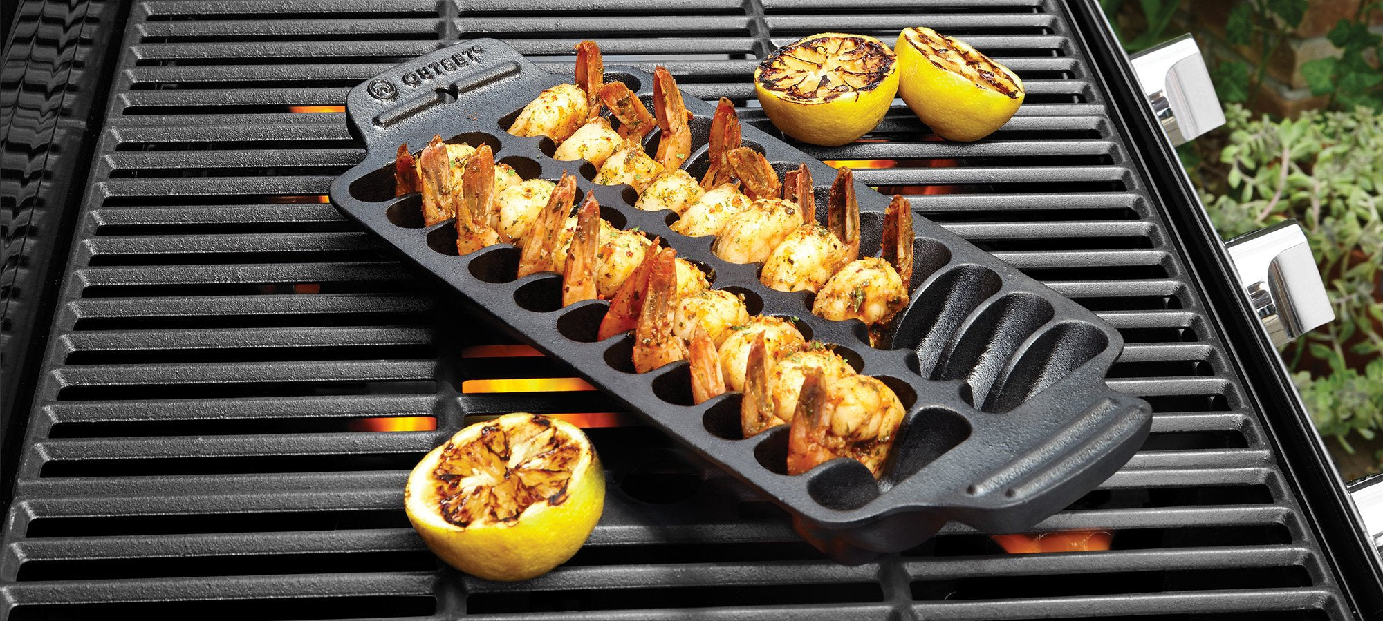 Outset pan on table for elegant shrimp cocktail presentation