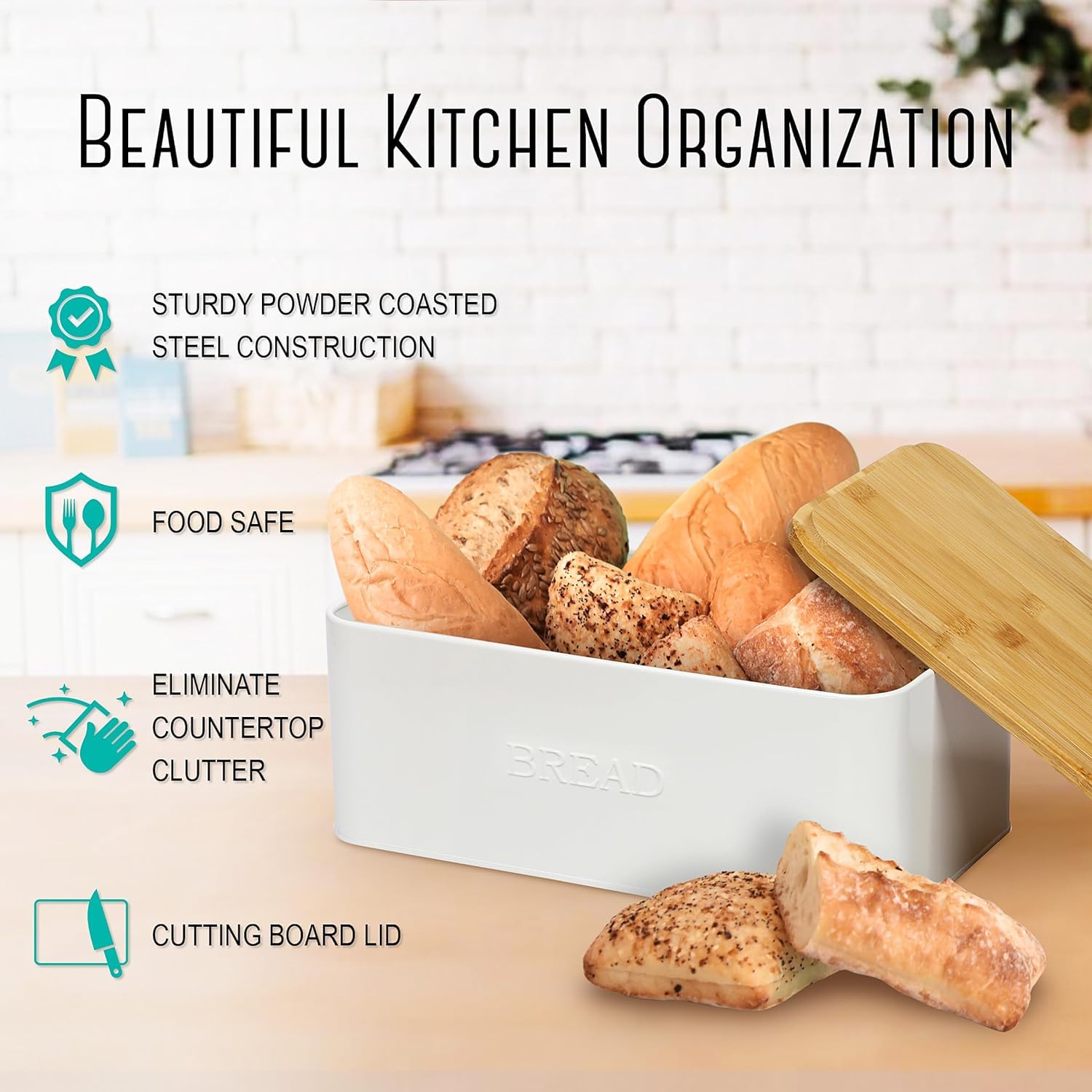 OUTSHINE Bread Box open, showing organized storage and easy access.