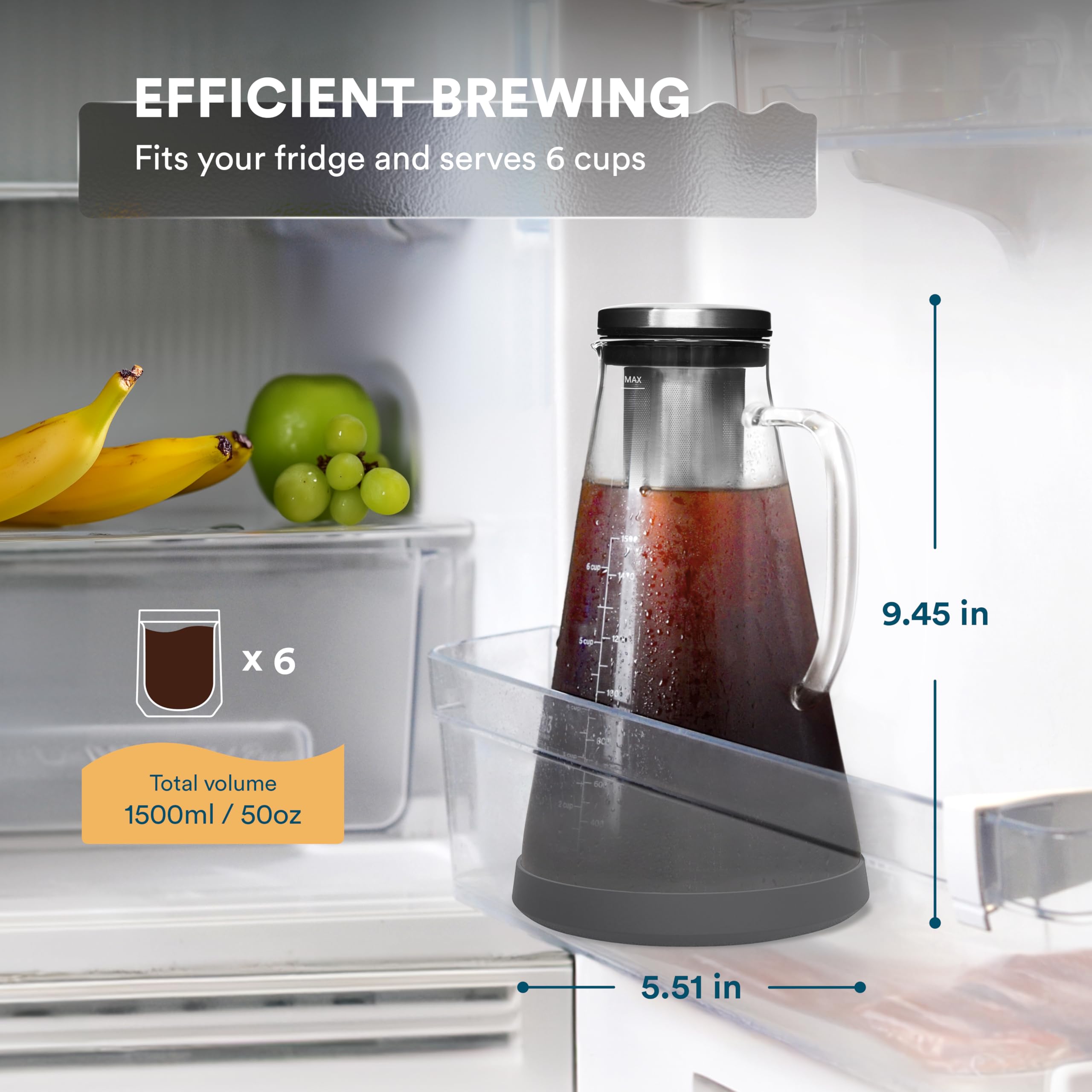 Ovalware 1.5L glass carafe for brewing larger batches of coffee or iced tea.