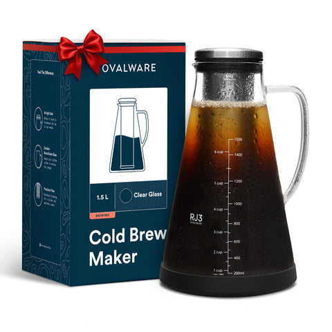 Ovalware airtight cold brew pitcher with spout for easy pouring and freshness.
