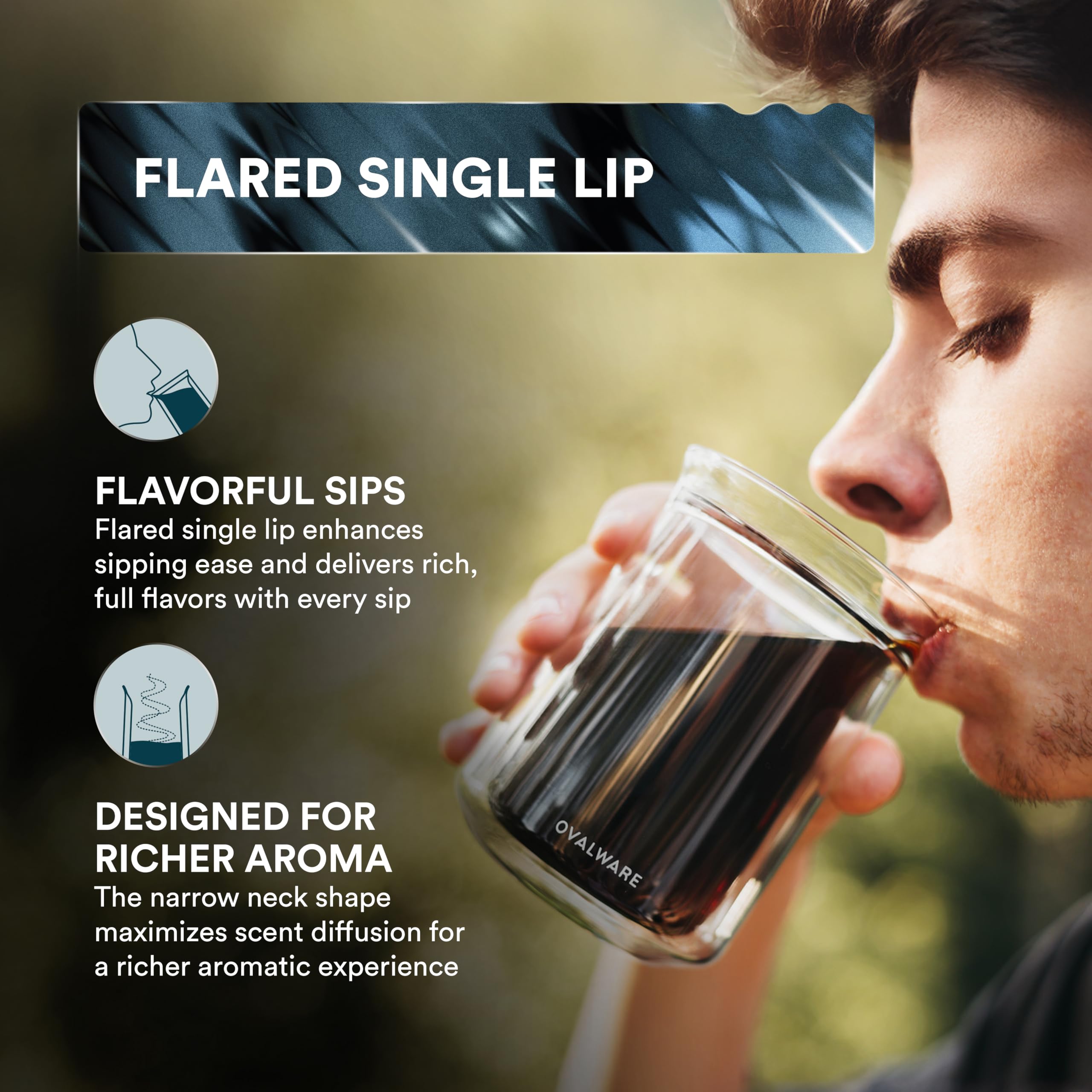 Ovalware aroma optimized glass cup 12oz designed to enhance tasting notes