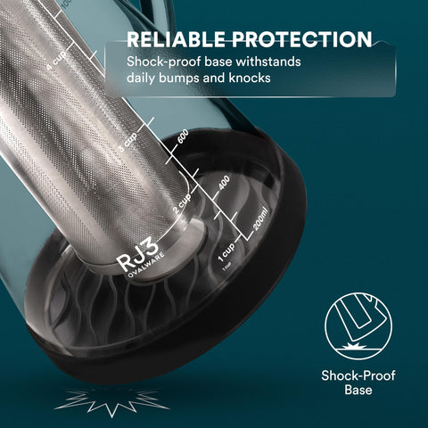 Ovalware borosilicate glass carafe tolerant of fridge chilling without clouding.