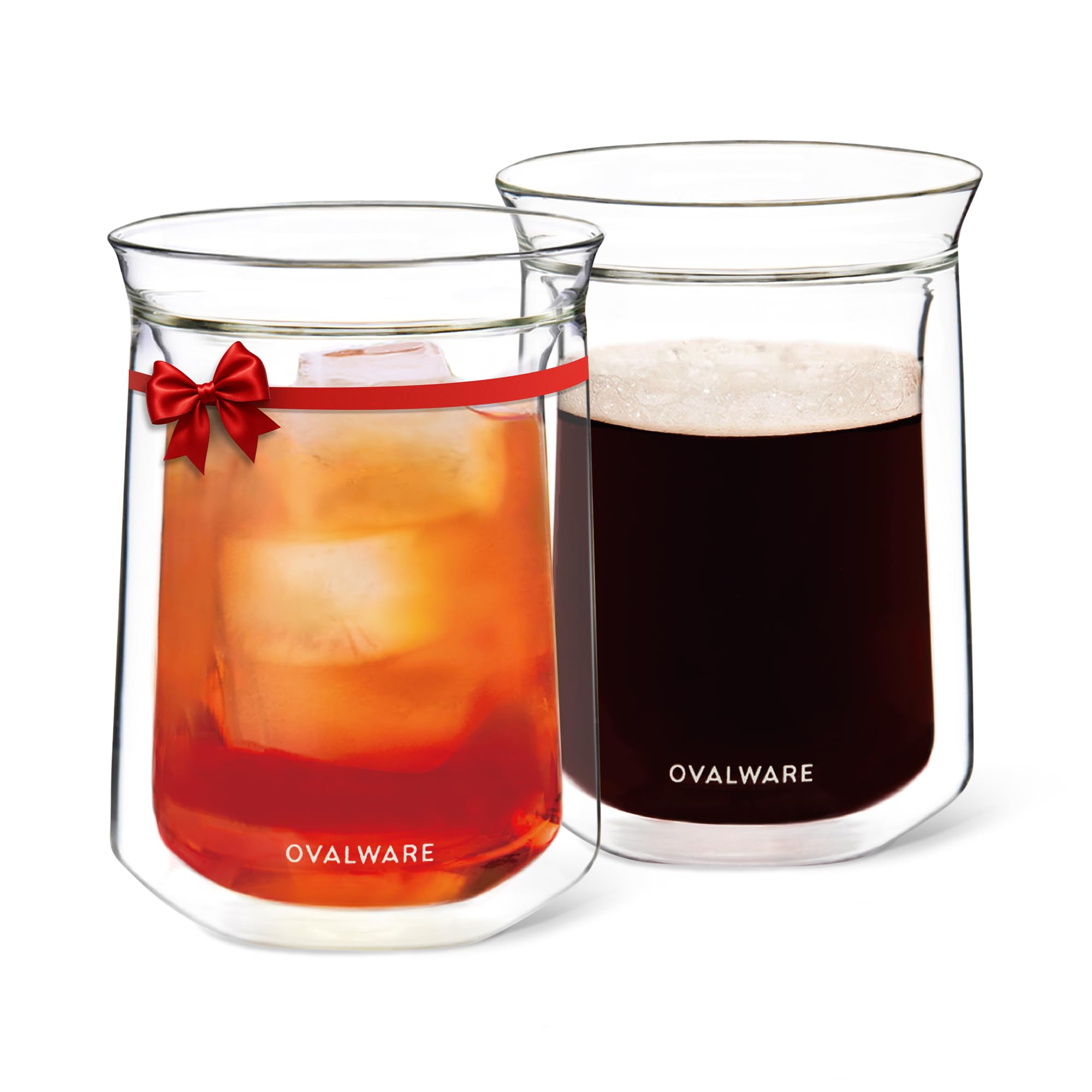 Ovalware double-wall glass cup 12oz showing insulated design for cool to touch handling