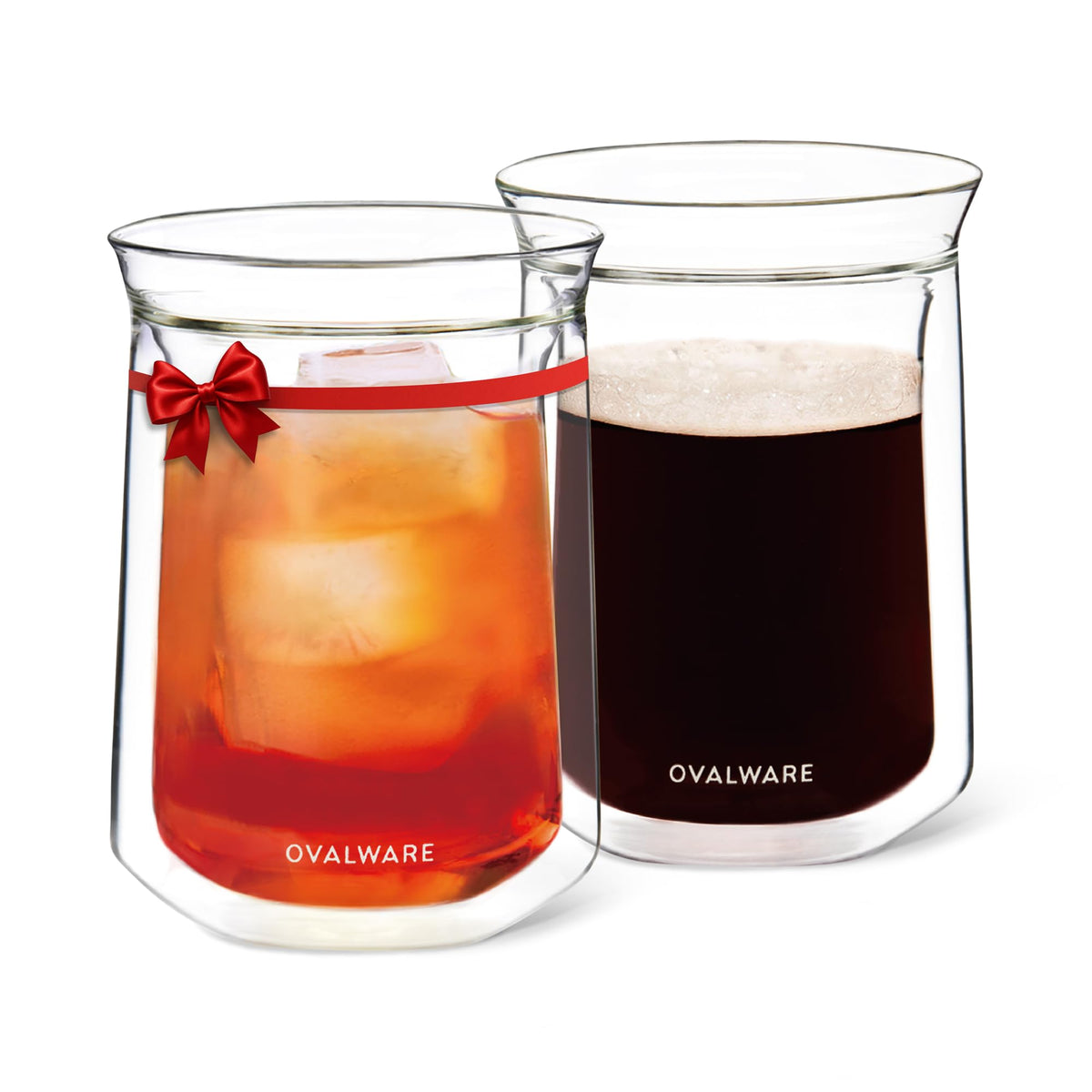 Ovalware double-wall glass cup 12oz showing insulated design for cool to touch handling