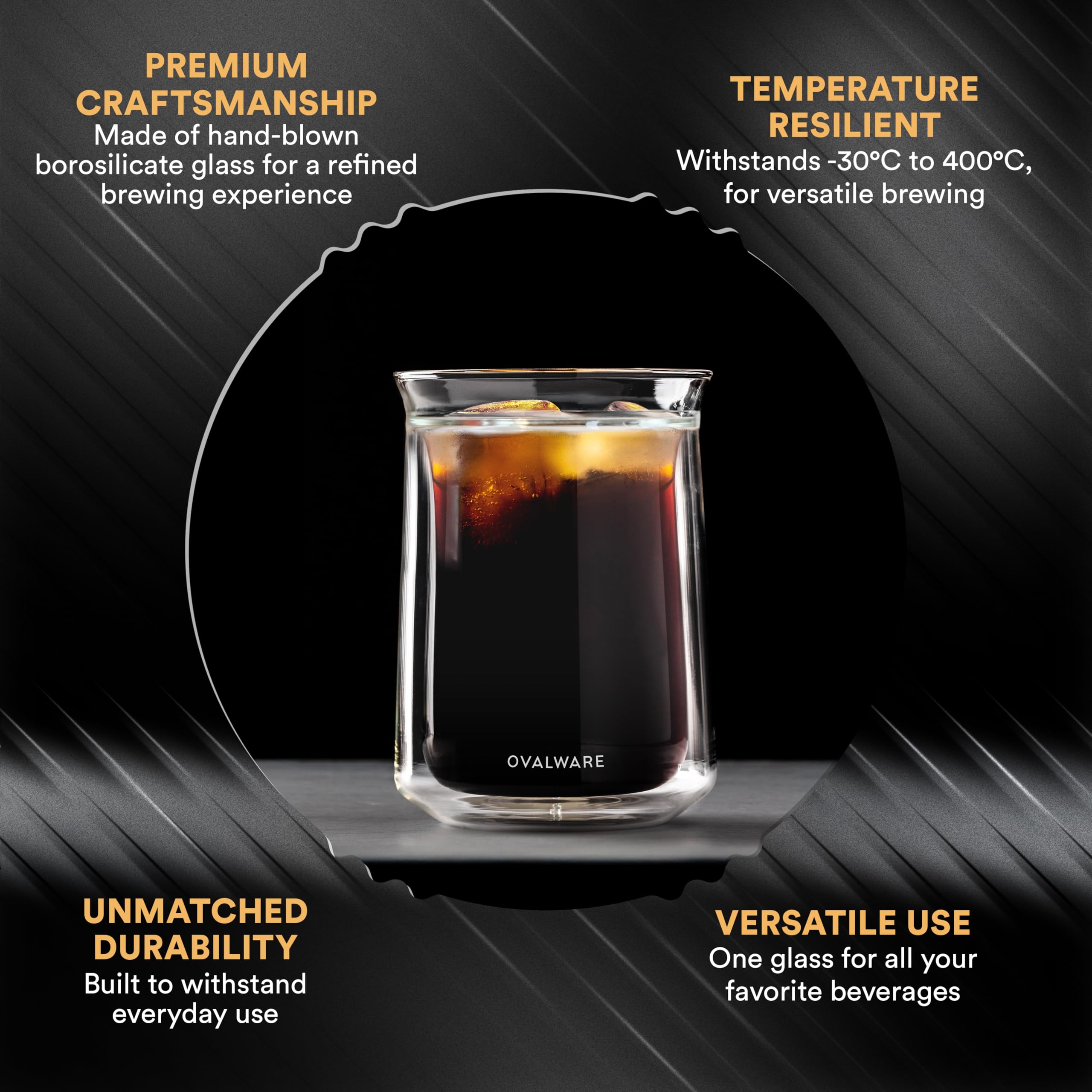 Ovalware hot cold insulated glass 12oz keeps beverages at target temperature