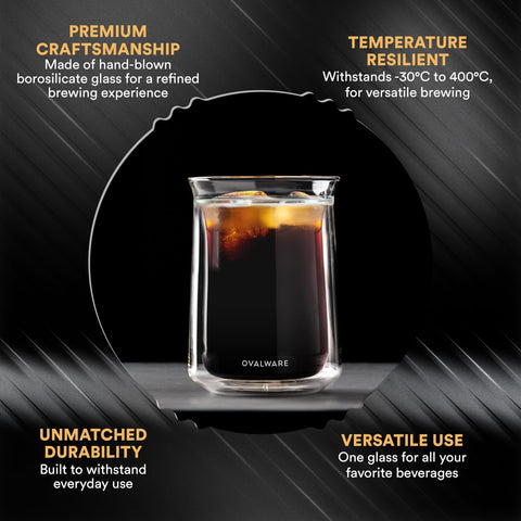 Ovalware hot cold insulated glass 12oz keeps beverages at target temperature
