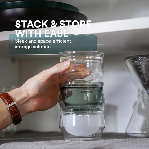 Elegant stealth gray Glass reflects light, enhancing presentation of coffee.