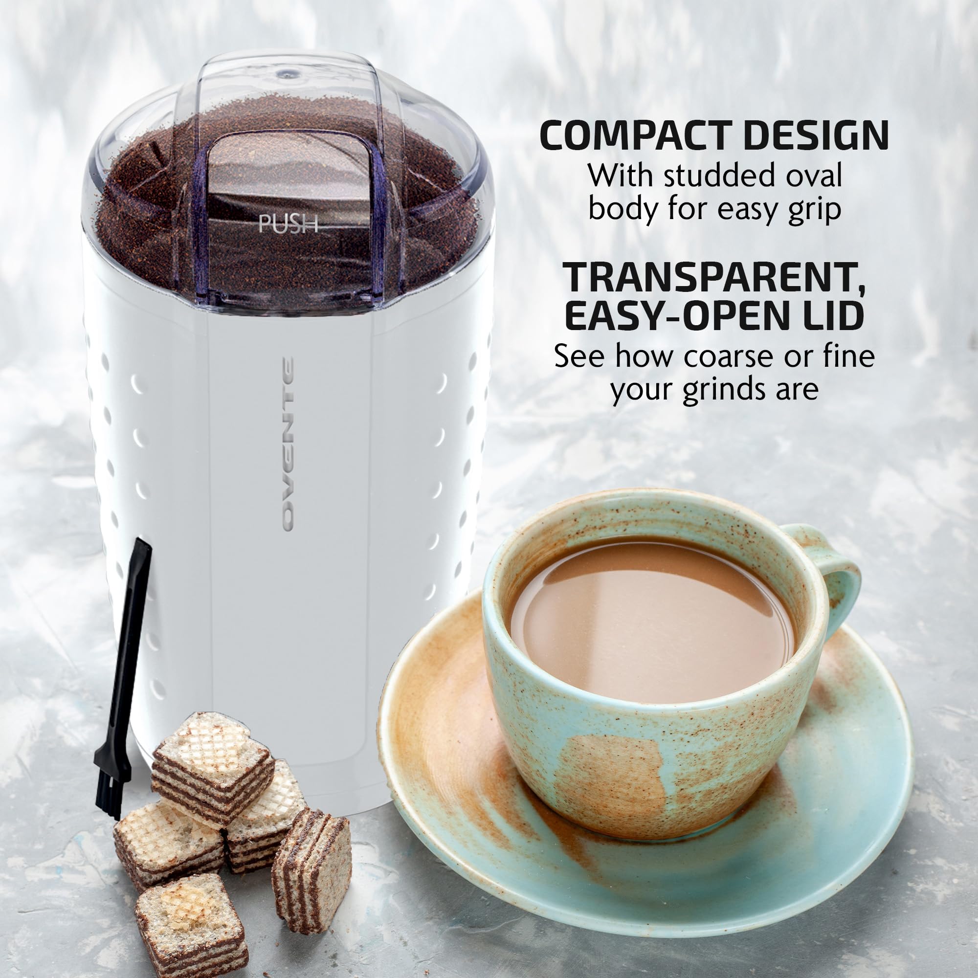 CG225W holds up to 2.5oz for efficient daily grinding tasks.