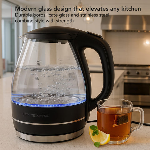 OVENTE KG83 1.5L glass body shows clean water levels while boiling