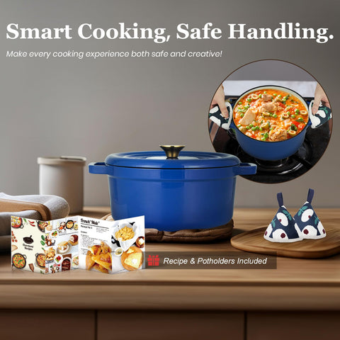 Overmont cookbook included with the blue Dutch oven for inspiration