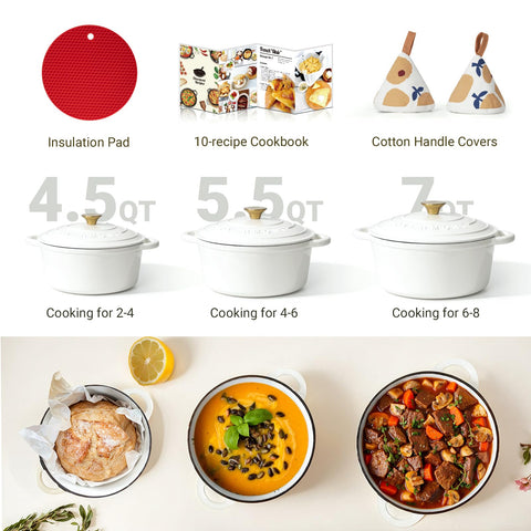 Overmont includes a cookbook and cotton potholders for guided cooking and safe handling.