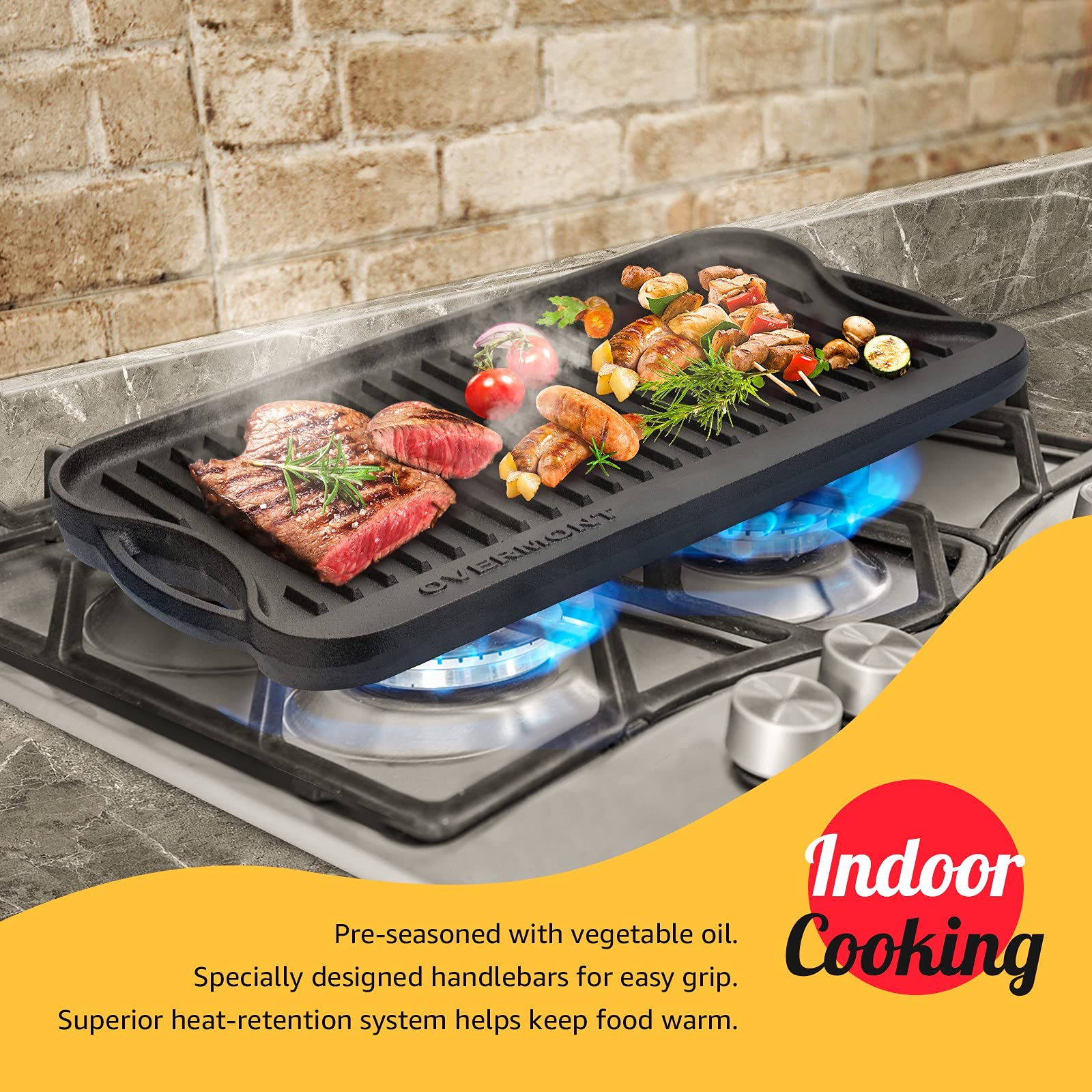 Overmont two-sided pan with handles ready for oven or campfire use