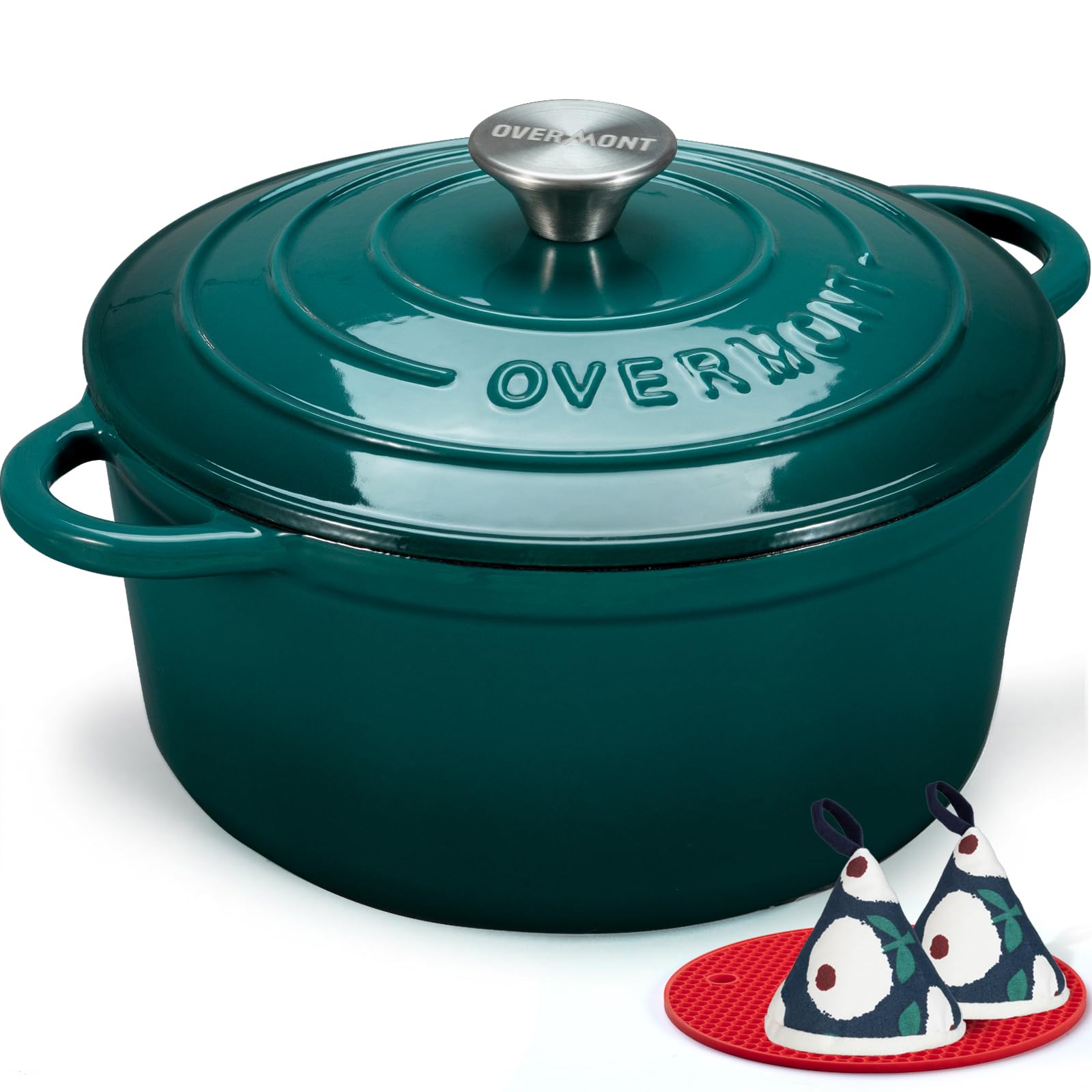 Overmont 5.5QT Dutch Oven on the stovetop for even heat distribution.