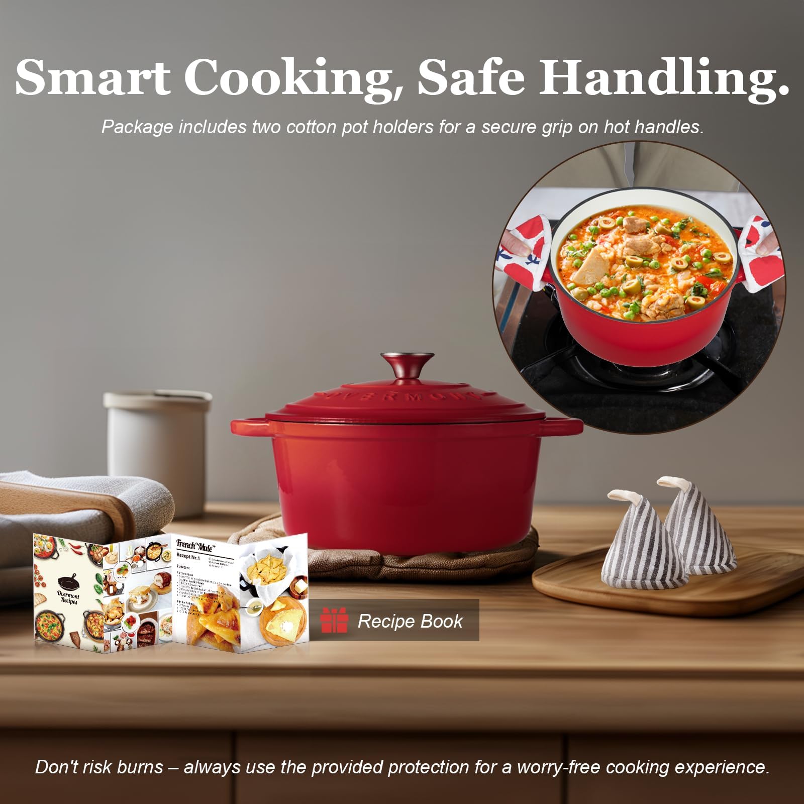 Overmont Dutch Oven braising beef delivering rich flavors and tenderness.