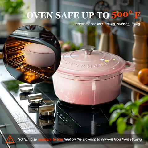 Enameled surface of Overmont Dutch oven simplifies cleaning after cooking