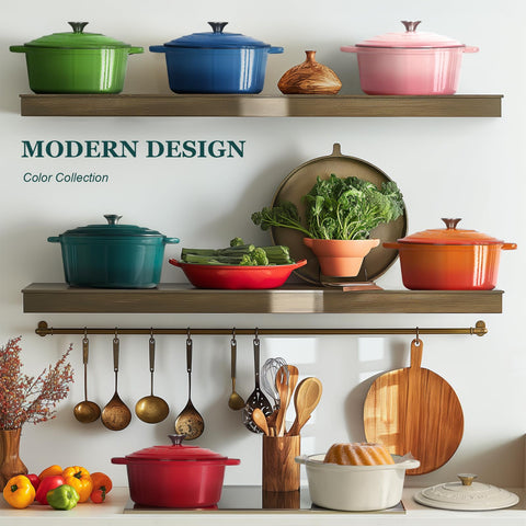 Overmont bottle-green Dutch oven interior with smooth enamel for easy cleaning